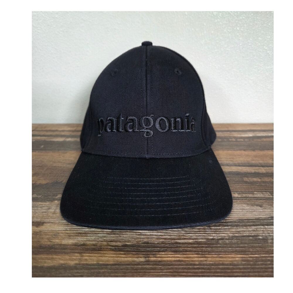 Patagonia Black Embroidered Spell out Baseball Hat